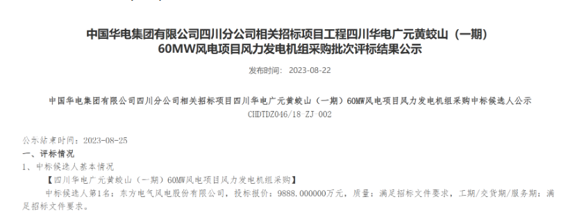 160MW！華電2個風(fēng)電項目候選人公示